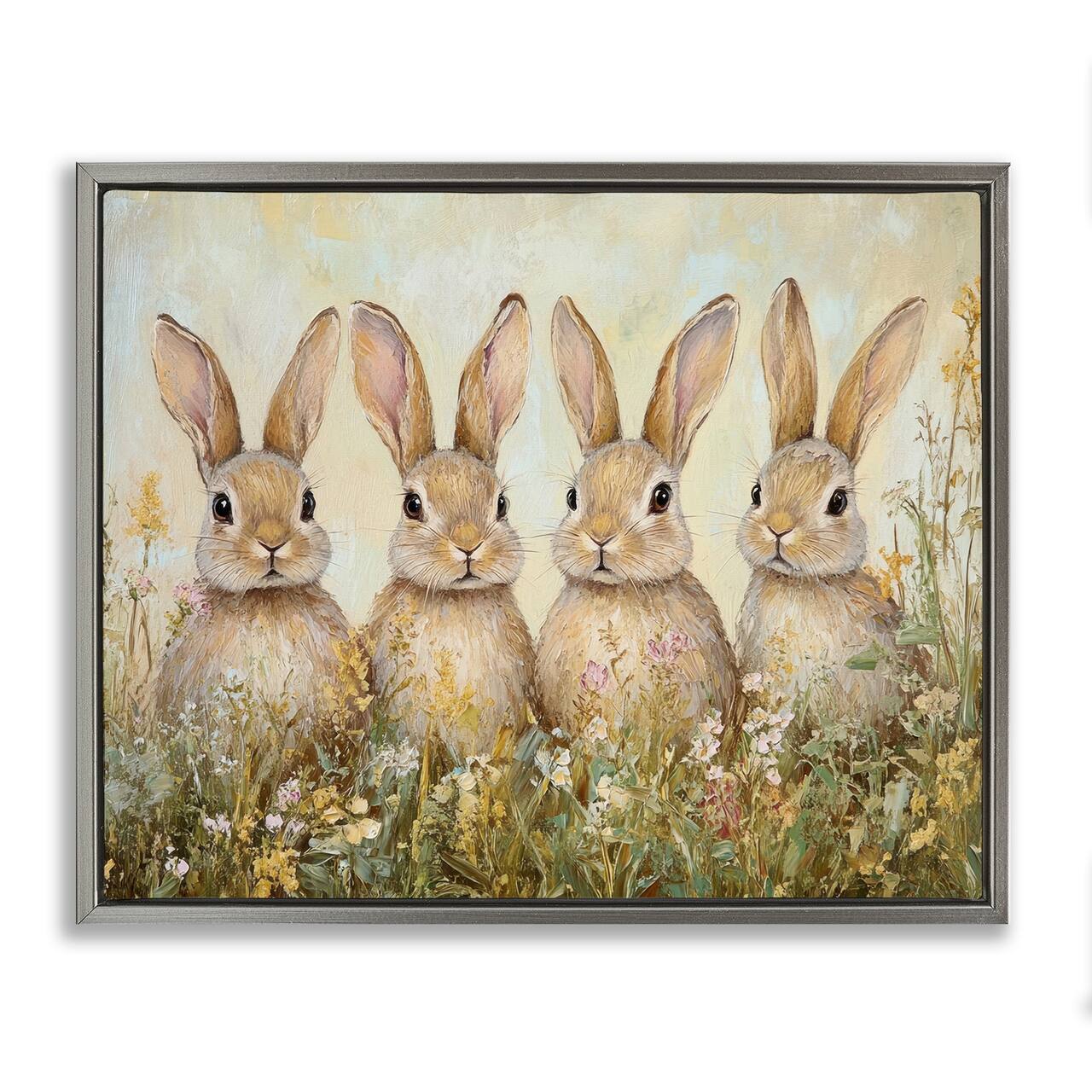 Stupell Industries Four Bunnies in Flowers Floating Frame Wall Art